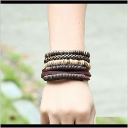 Other Bracelets Jewellery Drop Delivery 2021 Simple Woven Combination Suit Diy Coconut Shell Four Piece Mens Hemp Rope Leather Bracelet Pjf3L