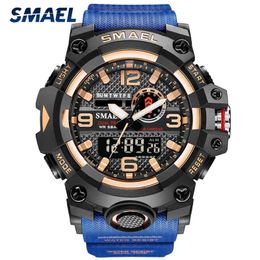 SMAEL Brand New Sports Mens Watches Dual Time Waterproof Military Watch Men Fashion Analogue Digital Wrist Watch Relogio Masculino X0524