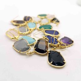 delivery Gold Colour Irregular angle Dangl Earring Yellow Pink White Hoo Earrings Natural Stone Lapis Lazuli Women Jewelle
