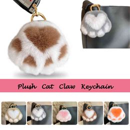 Cat Paw chain Furry Rex Rabbit Fur Bag Charm Ornaments Soft Pompom Plush Cute Bear Claw Rings Hanging Pendant Key Holder