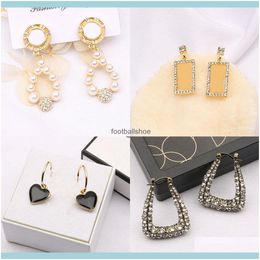 Earrings Jewelry 20Color 18K Gold Plated Luxury Brand Designers Letters Stud Clip Chain Geometric Famous Women Tassel Crystal Rhinestone Pea
