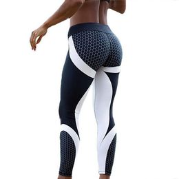 Mesh Pattern Print Leggings Fitness Leggings For Women Sporting Workout Leggins Elastic Slim Black White Pants XL