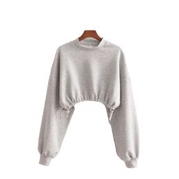 Casual Woman Loose Cotton Drawstring Short Pullover Spring Fashion Ladies Oversized Sweatshirt Girls Soft Sports Tops 210515