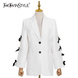 Casual Bowknot Blazer For Women Notched Long Sleeve Split Korean Suits Female Autumn Fashion Clothing 210524