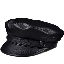 Navy Hats Streetwear Genuine Leather Winter Men Women Unisex Fitted Black Caps With Belt Outdoor