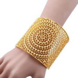 Arabic Luxury Gold Colour Cuff Bangles Women Free Size Hollow Flower Hand Bangle for Bridal Ethnic Bracelets