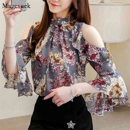 Floral Chiffon Blouse Women Short Sleeve Loose Tops Butterfly O-neck Office Lady Casual Shirt Blouses Blusas 5388 210512