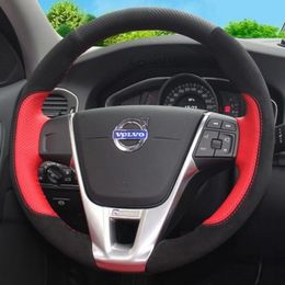 For Volvo XC60/XC90/S40/S80L/V60/S60L DIY custom leather suede leather hand-sewn car steering wheel cover