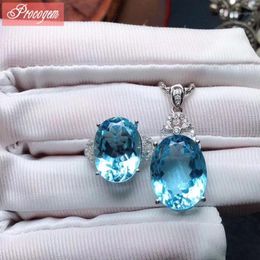 Bracelet, Earrings & Necklace Natural Blue Topaz Jewellery Sets For Women Girl Party Real Gemstone Fine Pendant Ring 925 Sterling Silver #183