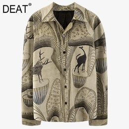 [DEAT] Dress Two Pieces Suit New Stand Collar Long Sleeve Loose Women Khaki Printing Single Breasted Fashion Summer 7E1036 210428