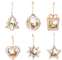 2021 Tree Decorations Laser Small Hollowed Out Wooden Christmas Pentagram Bell Pendant Gift