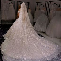 Luxury Wedding long Veils Hand Made sequin Veils pencil-Edge One Layer Cathedral Length Cheap Bridal Veil