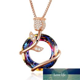 Rose Gold Fashion Pendant Flower Butterfly Necklaces for Women with Crystals, Jewelry Gift fors Wife Girl Friend Factory price expert design Quality Latest Style