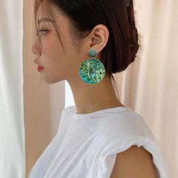 Dangle & Chandelier Vintage Forest Animal Plant Pattern Big Round Earrings for Women Resin Green Colour Simple Daily Life Jewellery Accessories