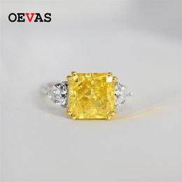 OEVAS 100% 925 Sterling Silver 10MM Created Citrine Sapphire Gemstone Wedding Engagement Ring Fine Jewellery Wholesale 211217