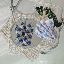 girls knit socks sweet Autumn winter children grid diamond flower hose stocking fashion kids breathable cotton hosiery D223
