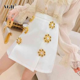 Black Patchwork Casual Skirt For Women High Waist Button Minimalist Solid Mini Skirts Females Summer Fashion Style 210531