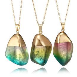 Men Jewelry Green Natural Stone Necklace Quartz Healing Pendant Gold Plated Women Party Gift Necklaces