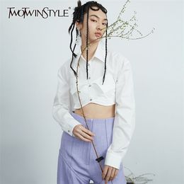 Backless Lace Up Bowknot Shirt For Women Lapel Long Sleeve White Short Blouse Female Fashion Clothing 210524