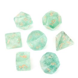 Natural Green Fluorite Loose Gemstones Engrave Dungeons And Dragons Game-Number-Dice Customised Stone Role Play Game Polyhedron Crystal Dice Set Ornament