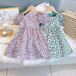 Summer Dress Puff Sleeve Floral Print Sweet Princess Toddler Cute Kid Clothes Fashion Girl 210515