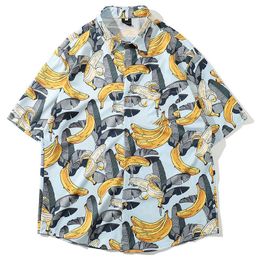 Men's Hawaiian Shirt Banana Leaf Print Brand Loose Beach Wear Light Short Sleeve Shirts Men Tops 210527