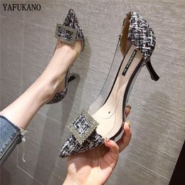 2021 Spring New Pumps Sexy Stiletto Kitten Heels PVC Party High Heels Women Wedding Shoes Pointed Toe Sandals Y0406