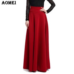 S M L High Waist Pleat Elegant Skirt Wine Red Black Solid Color Long Skirts Women Faldas Saia 5XL Plus Size Ladies Jupe 210416