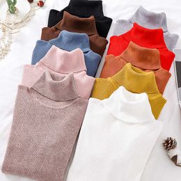 Women Sweaters Knitted for Knit Pullovers Woman Long Sleeve Turtleneck White Plus Size XL 210604