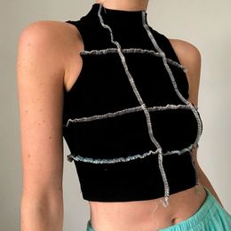 Sexy Patchwork Broken Design Ribbed Knitting Punk Y2K Vest Women Vintage Sleeveless Crop Tops Summer Street Casual Wear Tee Tank 210517