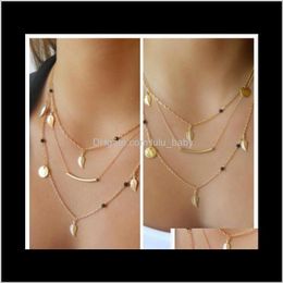 & Pendants Womens Mti Layered Sier /Gold Tone Leaf Coin Rhinestone Chuncky Chokers Necklaces Jewelry Gift Drop Delivery 2021 Erzeg