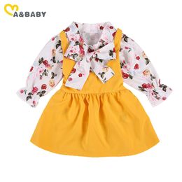 6m-5Y Vintage Infant Toddler Kid Girls Clothes Set Long Sleeve Flower Blouse Skirts Overalls Autumn Children Outfits 210515