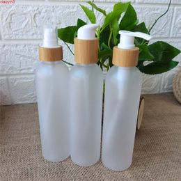 8Oz Empty Clear PET Cosmetic Plastic Body Pump Shampoo Lotion Bottle Frosted with Bamboo Lid Capgoods