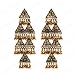 Ethnic Gold Carved Triangle Ladies Dangle Earring Bijoux Vintage Bohemia Tibetan Round Alloy Tassel Earrings Tribe Indian Jewelry