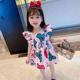 Dress Spring Summer Kids Clothes Bowknot Pattern Printing Stripe Children's Dresses Princess Costume 210528