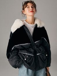 Women's Fur & Faux High Quality Genuine Wool Coat 90% White Duck Down Winter Jackets Warm Oversized Female Jacket Abrigo Mujer Zjt1339