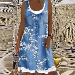Vintage Floral Print A-Line Dress Women 2021 Summer Casual Square Collar Sleeveless Mini Dress Ladies Loose Plus Size Dresses X0521