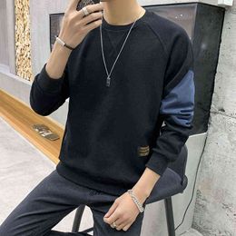 2021 men's sweater Plush thickened large cotton sweater splicing trend top H1206
