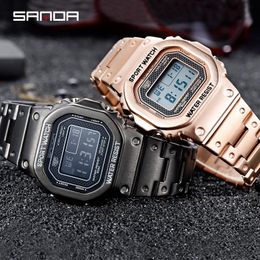 Square Men Sport Watches Metal Style Full Stainless Steel Digital Wrist Military Waterproof Reloj Deportivo Hombre Wristwatches