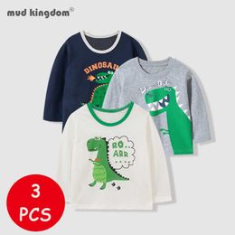 Mudkingdom Boys Long Sleeve T-Shirt Autumn Fashion Dinosaur Cartoon Pullover 3-Pack Casual Clothes 210615