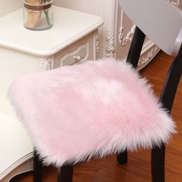 Nordic Style Wool-like Solid Colour Non-slip Square Round Chair Cushion Student Warm Cushion Bedroom Living Room Blanket F8222 210420