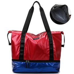 Glossy Gym Bag Dry Wet Travel Fitness Bag For Men Tas Handbags Women Nylon Luggage Bag With Shoes Pocket Sac De Sport Q0705