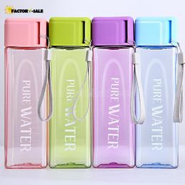 Outdoor Portable Water Mug 17oz 500ml Sport Water Bottle Fashion Square Transparent Tumbler Large Capacity Water Bottles Plastic Cup FY4134 F0224