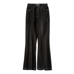 PERHAPS U Women Jeans Pants Denim Black Flare Splited Empire High Street P0002 210529