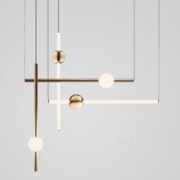 Pendant Lamps Nordic Golden Long Stick Led Chandelier Living Room Cloth Store El Hall Dinner Hanging Light Fixtures