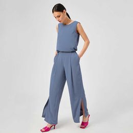 Hiloc Sexy Open Back Trouser Suits Tank Top Set Woman 2 Pieces Split Sets With Pants Sleeveless Pajamas For Women Nightgown Q0706