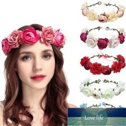 Decorative Flowers & Wreaths Bridal Rose On Head Girls Flower Crown Wreath Wedding Hair Accessories Lifelike Floral Headband A50