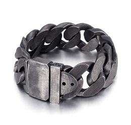 Huge Large Cuban Curb Chain Bracelet Vintage Black Masculine Men's Bangle Stainless Steel Jewellery 25mm*25cm 180g weight heavy