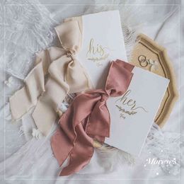 2pcs Romantic Wedding Vows Card With Satin Chiffon Ribbons Wedding Favor Bridal Shower Photo Props Flatylay His Her Vow Gift 210408