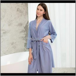 Womens Underwear Apparel Drop Delivery 2021 Autumn Waffle Kimono Bathrobe Gown Women Nightwear Sleepwear Casual Lovers Nightdress Home Clothe